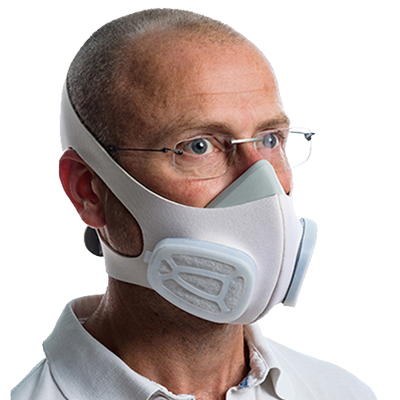 Masque FM-Px NE3O - N3EObreath blanc (sans filtre) jupe étanche et support filtre grise, capots filtres blancs,  bandeau blanc taille XL